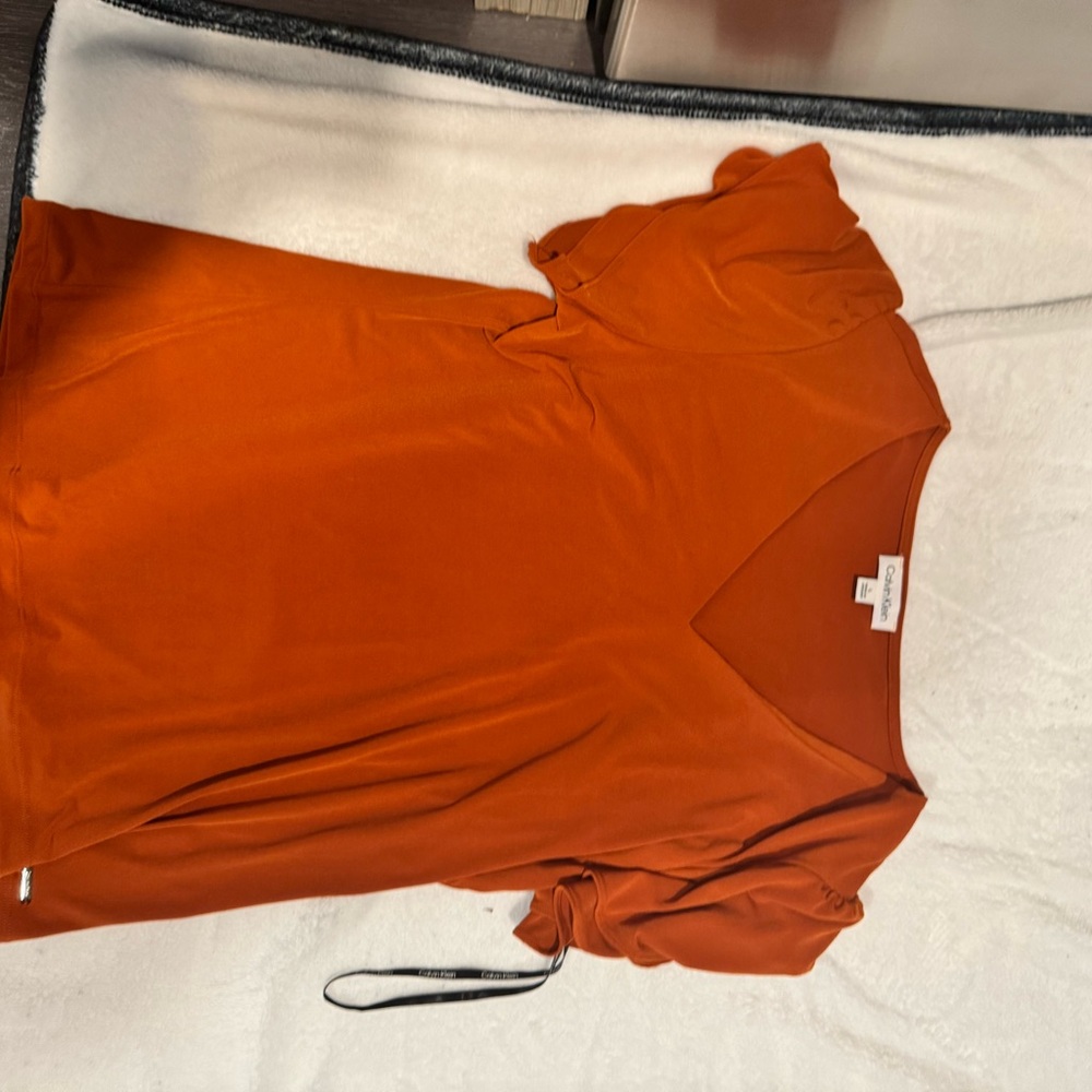 Calvin Klein Fitted Asymmetrical Orange Blouse Short Sleeve